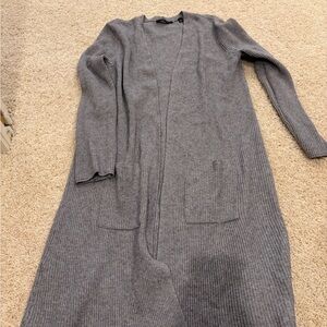 Cyrus Long Gray Ribbed Open-Front Cardigan